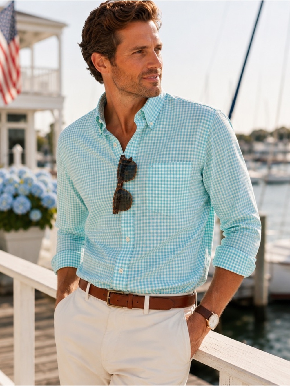 IZOD Aqua Gingham Button-Down Shirt | 100% Cotton | Men’s Large